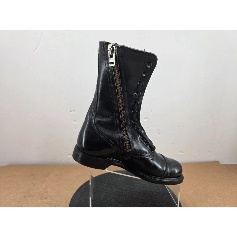 Vintage USA Carolina Men  Black Leather Military Paratrooper Jump Boots sz 8